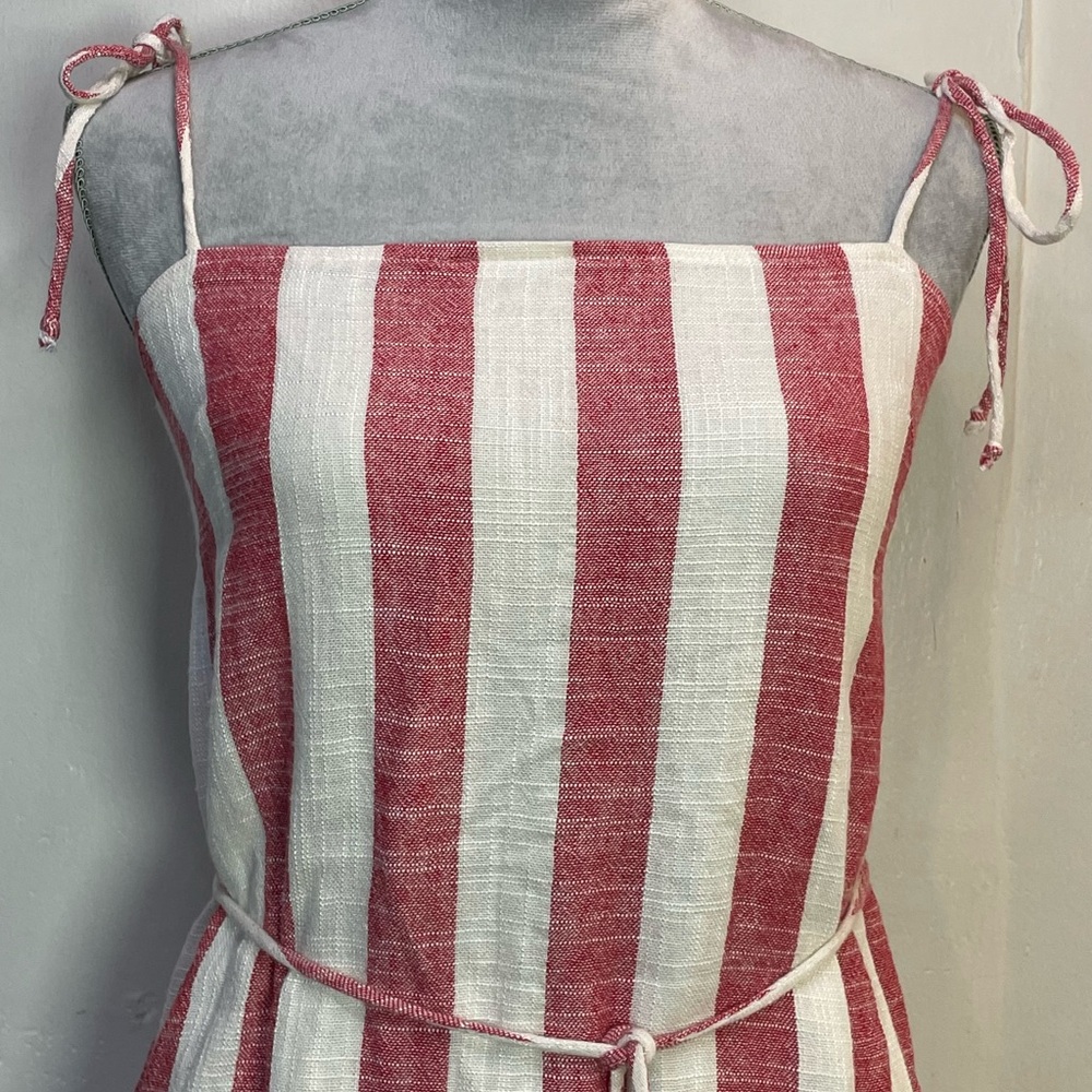 #0152 Skylar+Madison Red &White Linen Cotten Blend Spaghetti Strap Top-M - Picture 2 of 7
